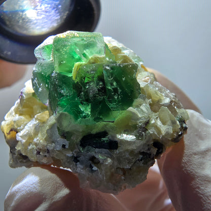 Cube de fluorite fantôme, muscovite, spécimen de quartz fumé d'Erongo, Namibie 38*32*21 mm 