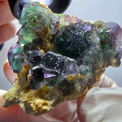 Cube de fluorite fantôme, hexagonal, spécimen de muscovite d'Erongo, Namibie 49*34*36 mm 