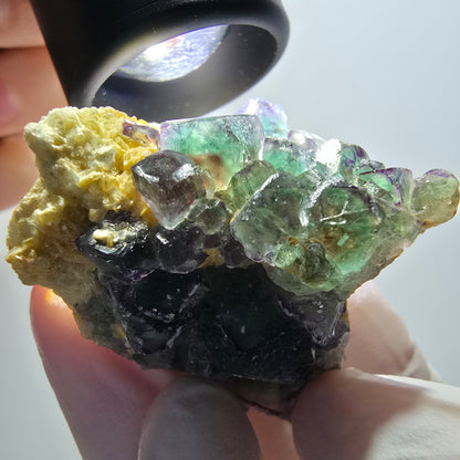 Cube de fluorite fantôme, hexagonal, spécimen de muscovite d'Erongo, Namibie 49*34*36 mm 