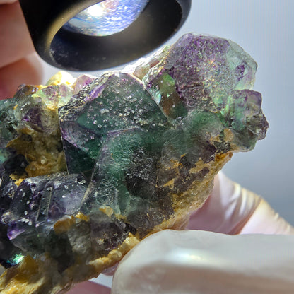 Cube de fluorite fantôme, hexagonal, spécimen de muscovite d'Erongo, Namibie 49*34*36 mm 