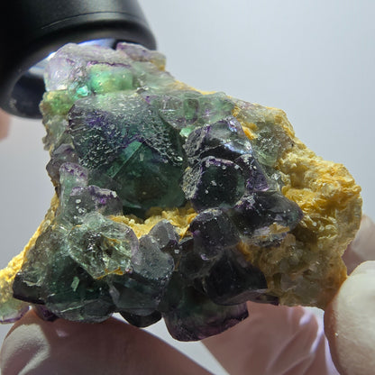 Cube de fluorite fantôme, hexagonal, spécimen de muscovite d'Erongo, Namibie 49*34*36 mm 