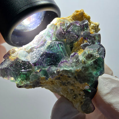 Cube de fluorite fantôme, hexagonal, spécimen de muscovite d'Erongo, Namibie 49*34*36 mm 