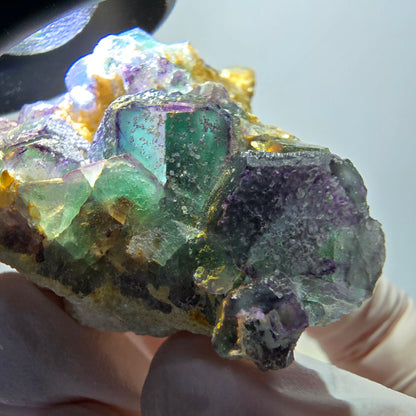 Cube de fluorite fantôme, hexagonal, spécimen de muscovite d'Erongo, Namibie 49*34*36 mm 
