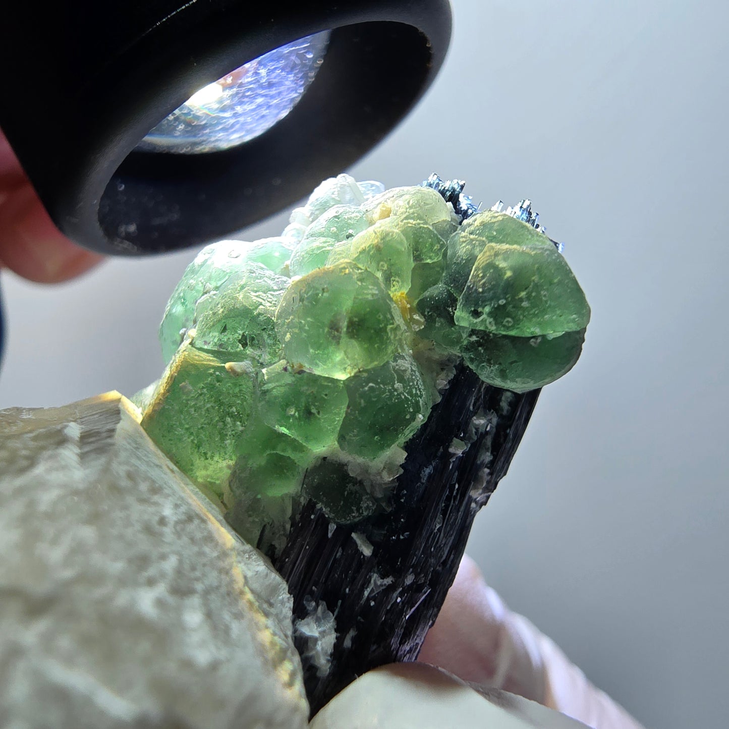 Phantom Fluorit, Schörl Turmalin, Rauchquarz Stufe Erongo, Namibia 36*33*29mm