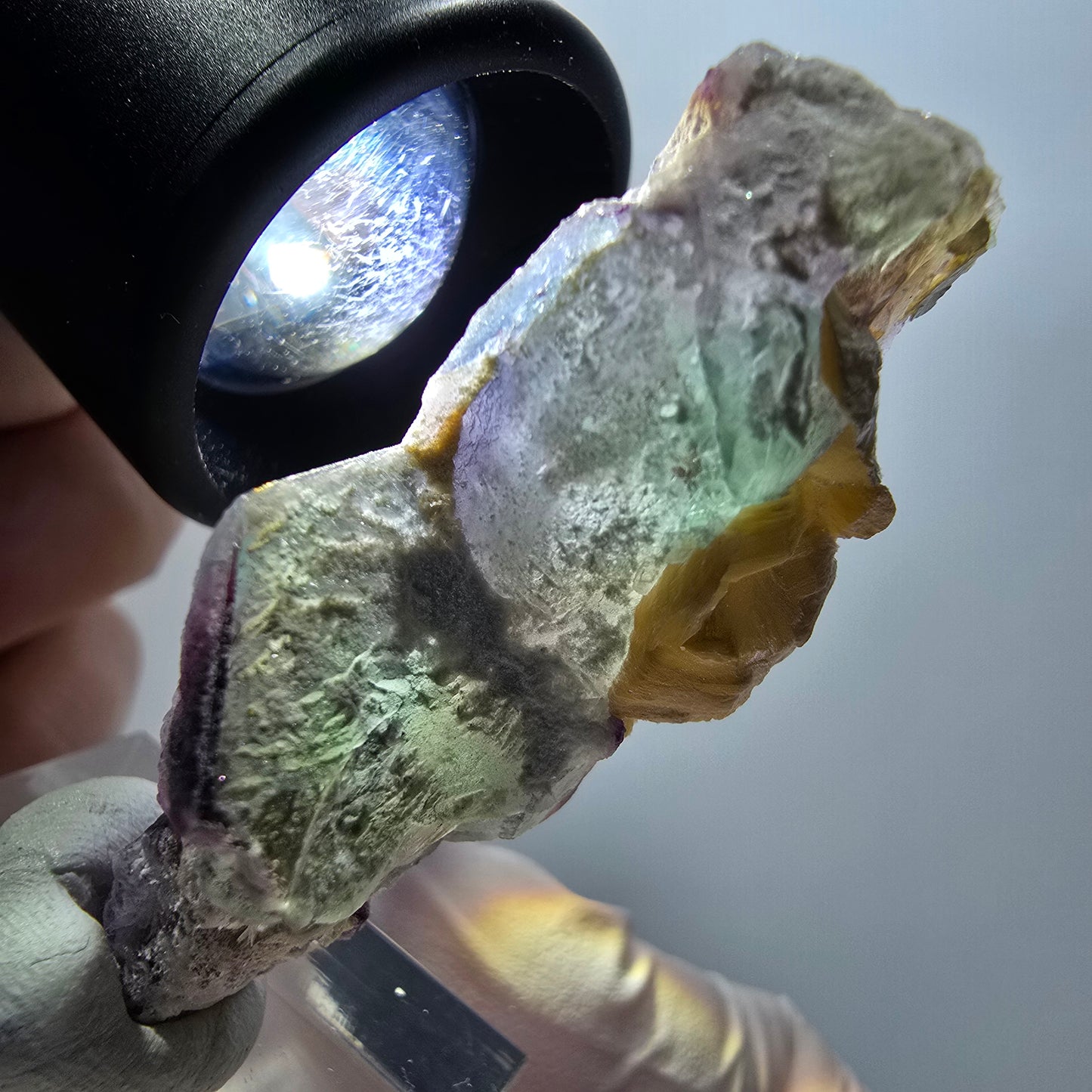 Phantom Fluorit Würfel, Muskovit Stufe Erongo, Namibia 48*24*14mm