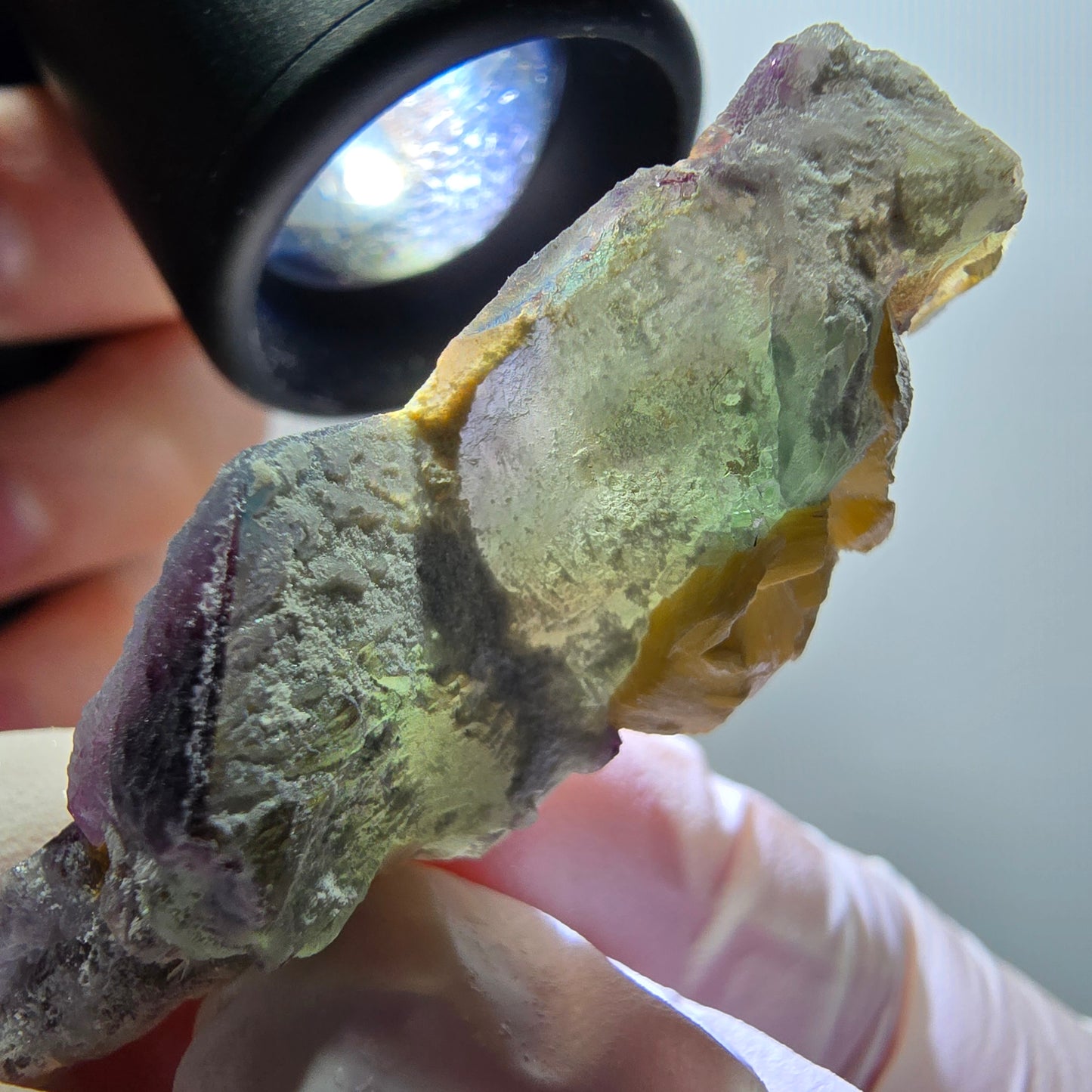 Phantom Fluorit Würfel, Muskovit Stufe Erongo, Namibia 48*24*14mm