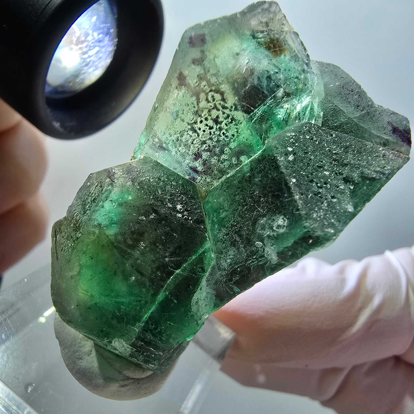 Spécimen cubique de fluorite fantôme très clair, vert-brun, Erongo, Namibie, 44*23*24 mm 