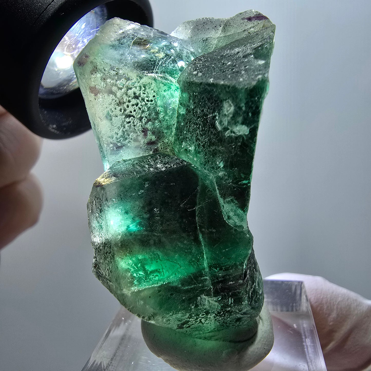 Spécimen cubique de fluorite fantôme très clair, vert-brun, Erongo, Namibie, 44*23*24 mm 