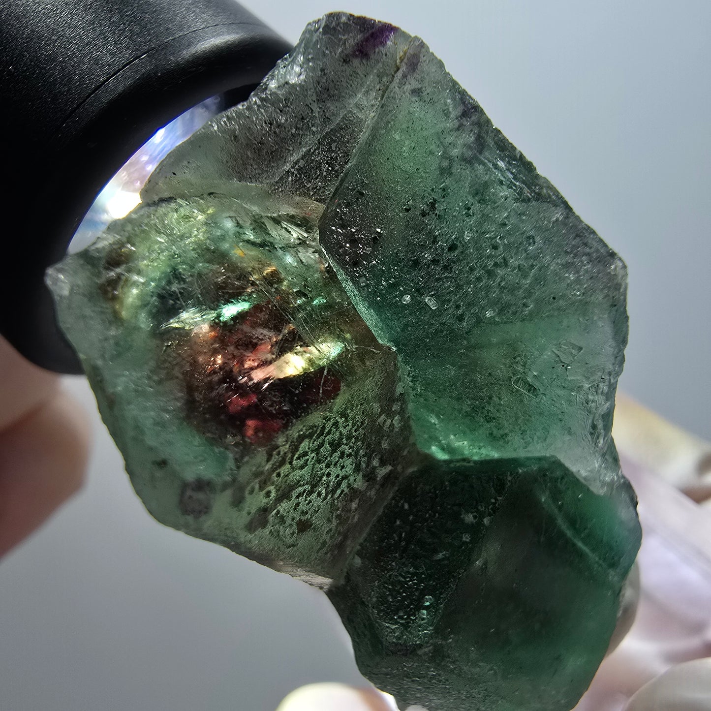 Spécimen cubique de fluorite fantôme très clair, vert-brun, Erongo, Namibie, 44*23*24 mm 