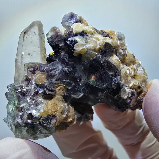 Bunte Phantom Fluorit, Rauchquarz, Schörl Turmalin, Muskovit Erongo, Namibia 45*43*20mm