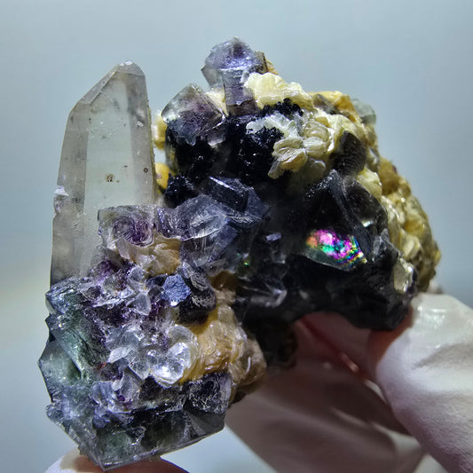 Bunte Phantom Fluorit, Rauchquarz, Schörl Turmalin, Muskovit Erongo, Namibia 45*43*20mm