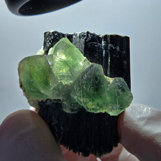 Phantom Fluorit Würfel, Schörl Turmalin, Hyalit Opal Stufe Erongo, Namibia 33*27*29mm
