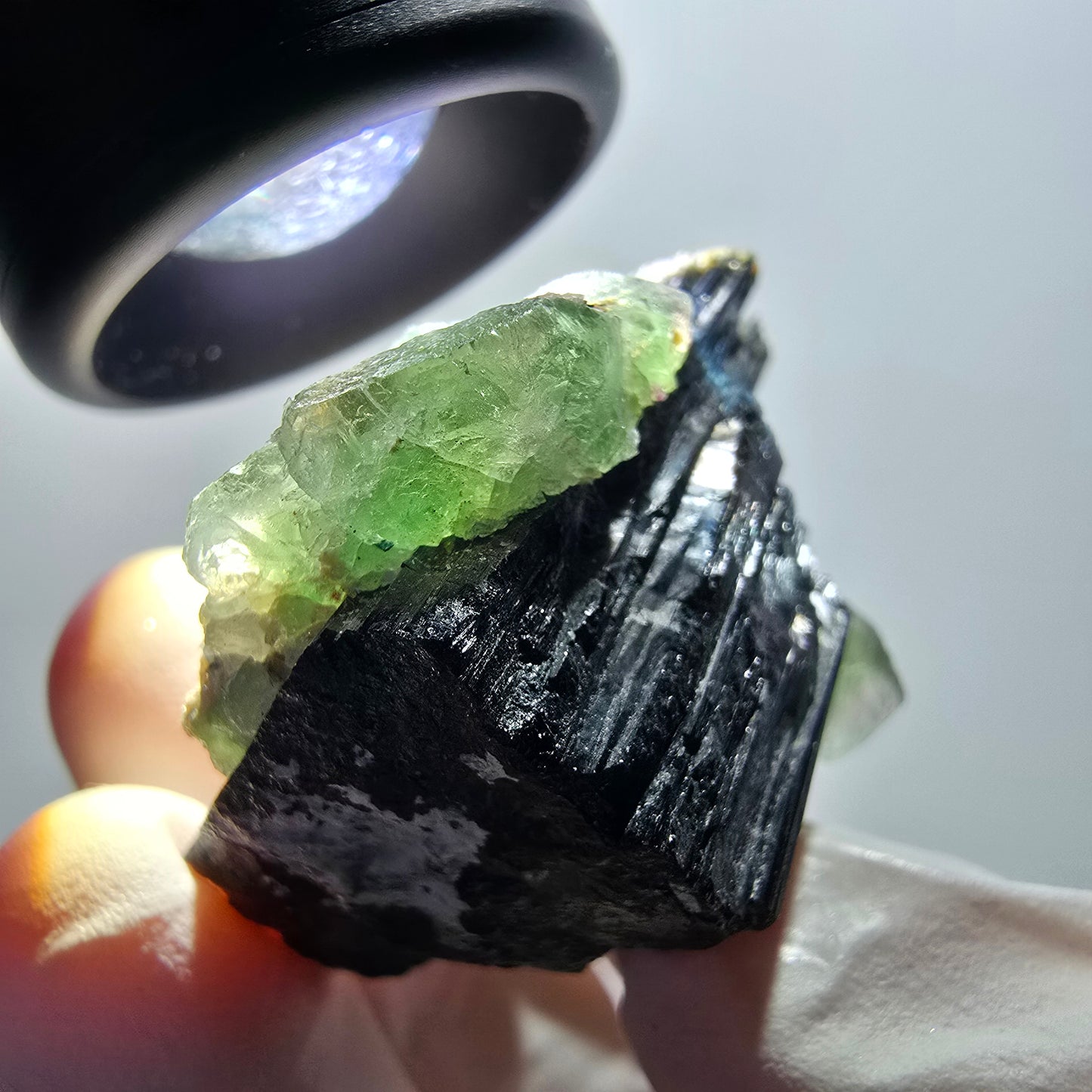 Phantom Fluorit Würfel, Schörl Turmalin, Hyalit Opal Stufe Erongo, Namibia 33*27*29mm