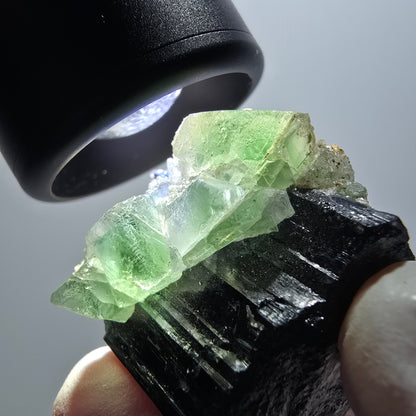 Phantom Fluorit Würfel, Schörl Turmalin, Hyalit Opal Stufe Erongo, Namibia 33*27*29mm