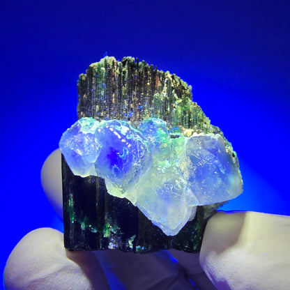 Phantom Fluorit Würfel, Schörl Turmalin, Hyalit Opal Stufe Erongo, Namibia 33*27*29mm