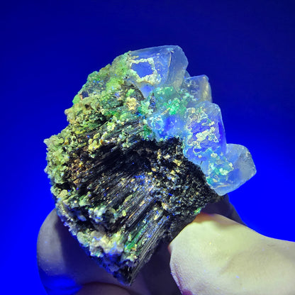 Phantom Fluorit Würfel, Schörl Turmalin, Hyalit Opal Stufe Erongo, Namibia 33*27*29mm