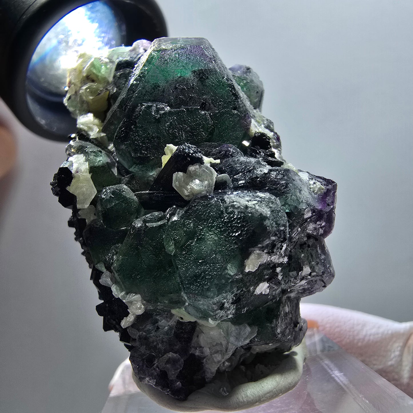 Phantom Fluorit Würfel, hexagonal, Schörl Turmalin, Muskovit Erongo, Namibia 46*27*27mm