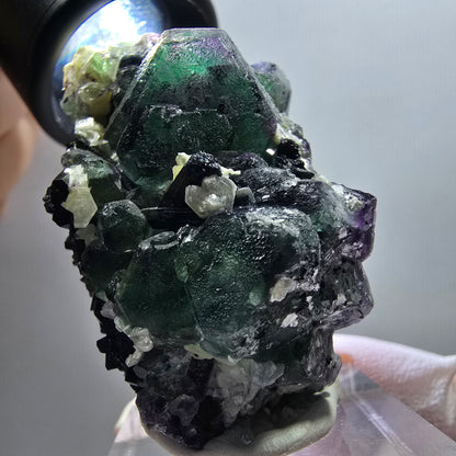 Phantom Fluorit Würfel, hexagonal, Schörl Turmalin, Muskovit Erongo, Namibia 46*27*27mm