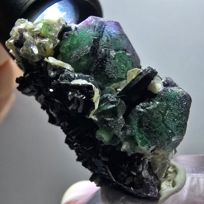 Phantom Fluorit Würfel, hexagonal, Schörl Turmalin, Muskovit Erongo, Namibia 46*27*27mm