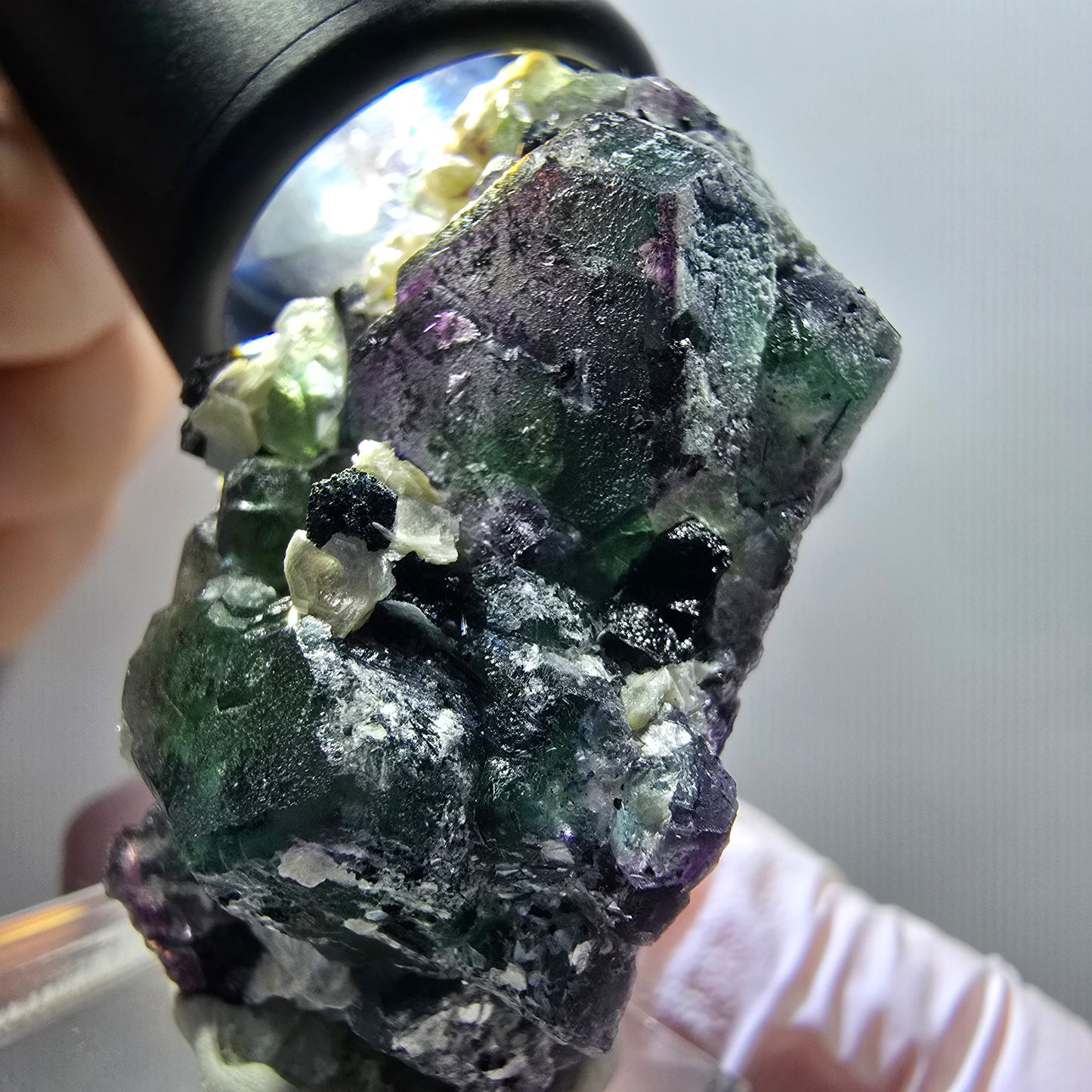 Phantom Fluorit Würfel, hexagonal, Schörl Turmalin, Muskovit Erongo, Namibia 46*27*27mm
