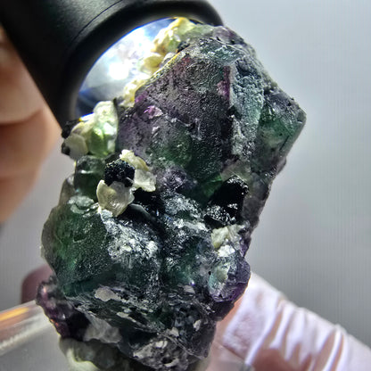 Phantom Fluorit Würfel, hexagonal, Schörl Turmalin, Muskovit Erongo, Namibia 46*27*27mm