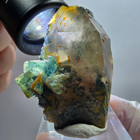 Phantom Fluorit Würfel, Skelett Rauchquarz Stufe Erongo, Namibia 42*36*25mm