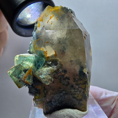 Phantom Fluorit Würfel, Skelett Rauchquarz Stufe Erongo, Namibia 42*36*25mm