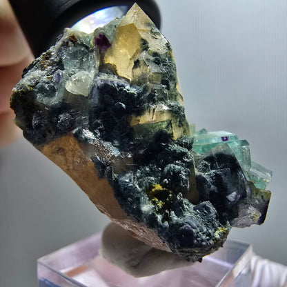 Phantom Fluorit Würfel, Skelett Rauchquarz Stufe Erongo, Namibia 42*36*25mm