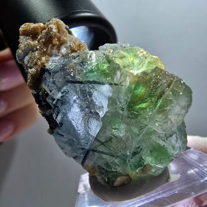 Phantom Fluorit Würfel, Schörl Turmalin, Muskovit Stufe Erongo, Namibia 42*26*23mm