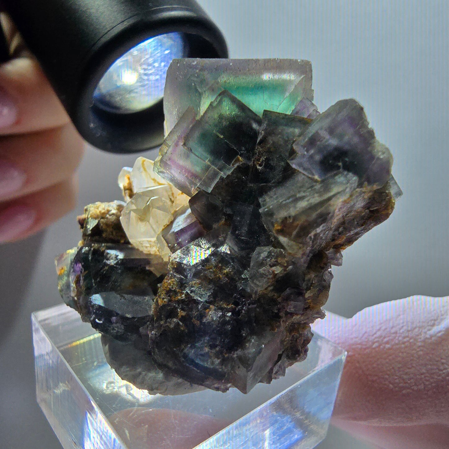 Seltene Phantom Fluorit Würfel, Quarz Stufe, grün lila Okorusu, Namibia 45*34*30mm