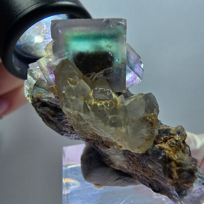 Seltene Phantom Fluorit Würfel, Quarz Stufe, grün lila Okorusu, Namibia 45*34*30mm