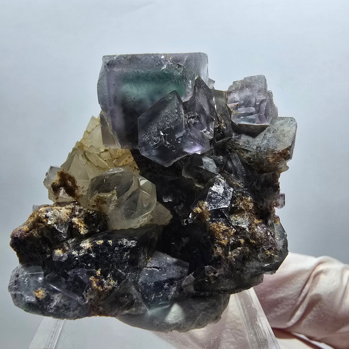 Seltene Phantom Fluorit Würfel, Quarz Stufe, grün lila Okorusu, Namibia 45*34*30mm