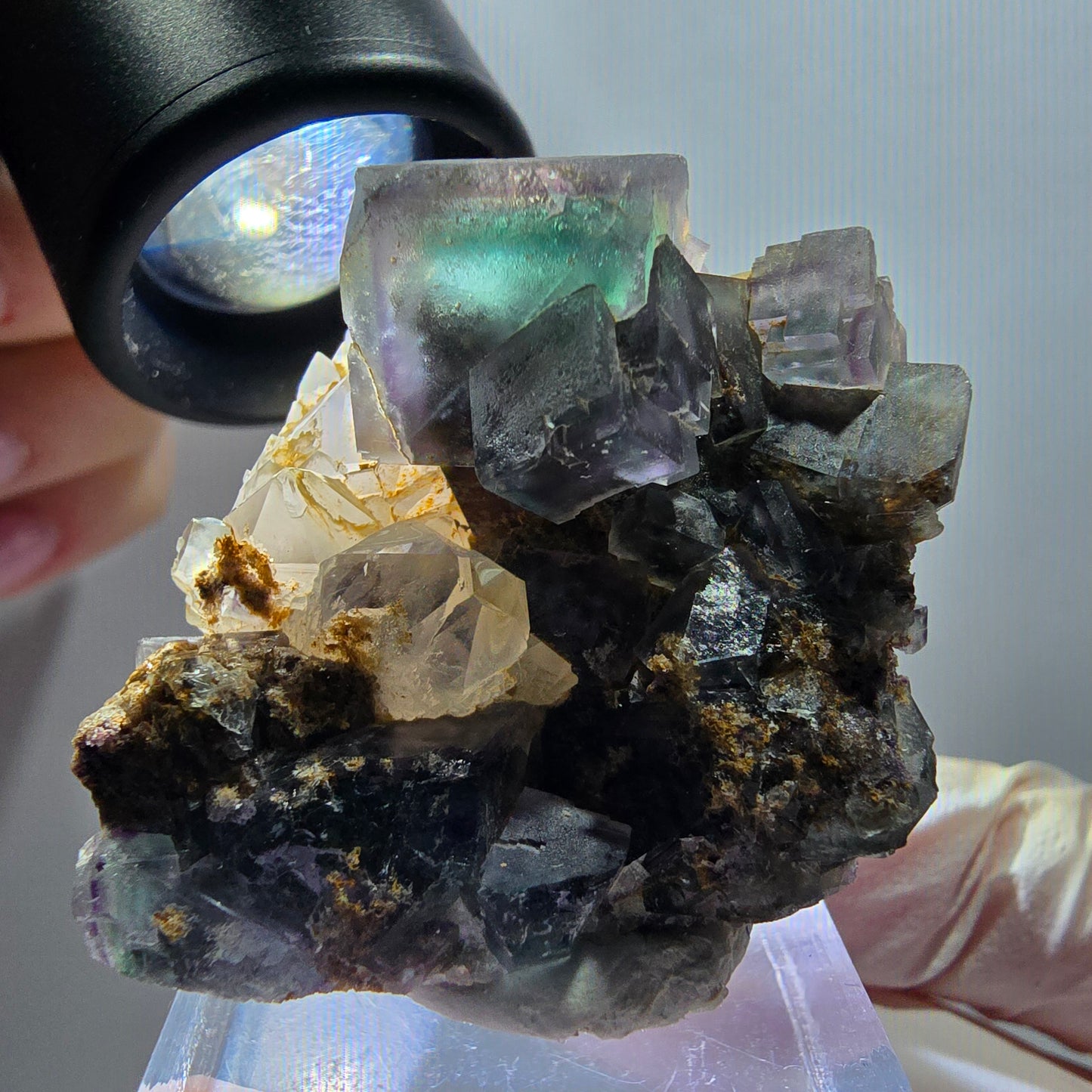 Seltene Phantom Fluorit Würfel, Quarz Stufe, grün lila Okorusu, Namibia 45*34*30mm