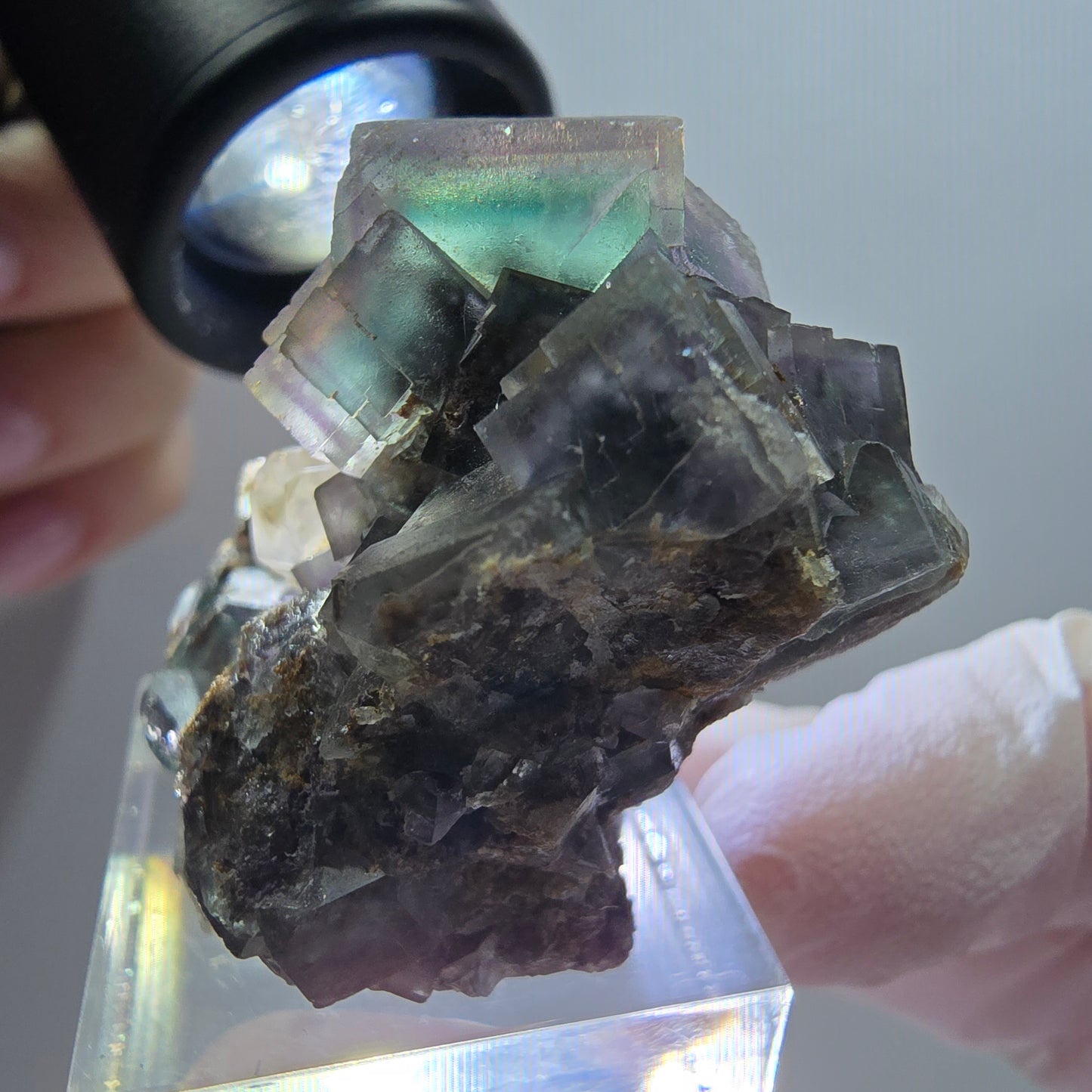 Seltene Phantom Fluorit Würfel, Quarz Stufe, grün lila Okorusu, Namibia 45*34*30mm