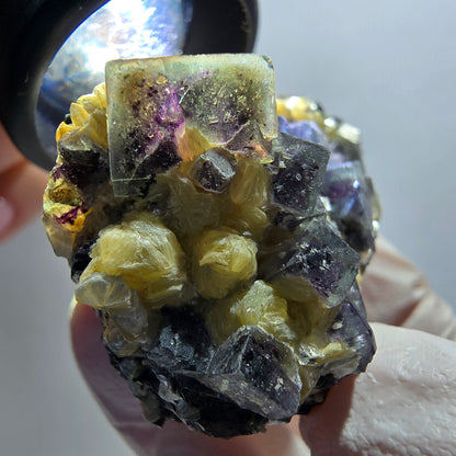 Cubes de fluorite fantôme colorée, tourmaline schorl, spécimen de muscovite d'Erongo, Namibie 46*33*27 mm 