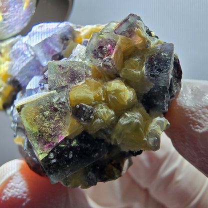 Cubes de fluorite fantôme colorée, tourmaline schorl, spécimen de muscovite d'Erongo, Namibie 46*33*27 mm 