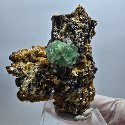 Phantom Phantom Fluorit Würfel, Muskovit, Schörl Turmalin Stufe Erongo, Namibia 51*42*29mm