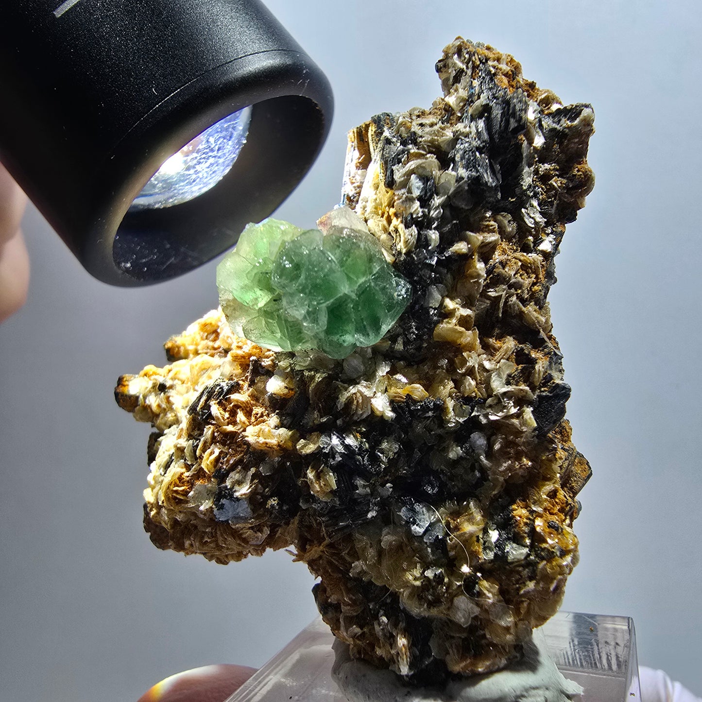 Phantom Phantom Fluorit Würfel, Muskovit, Schörl Turmalin Stufe Erongo, Namibia 51*42*29mm