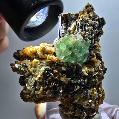 Phantom Phantom Fluorit Würfel, Muskovit, Schörl Turmalin Stufe Erongo, Namibia 51*42*29mm