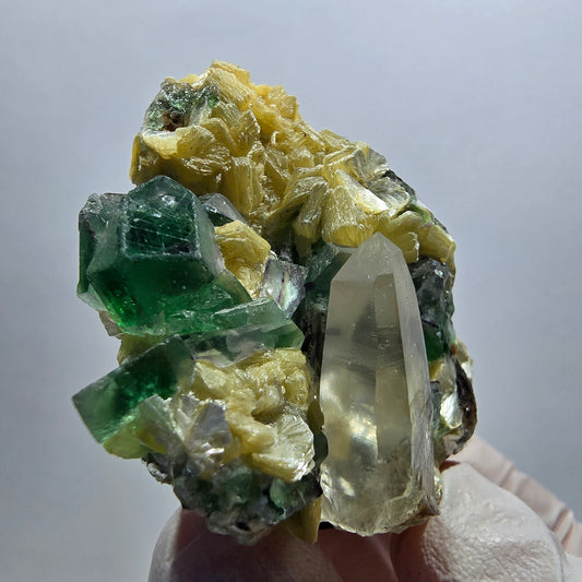 Phantom Fluorit Würfel, Rauchquarz, Muskovit, Schörl Turmalin Erongo, Namibia 60*45*27mm