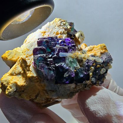 Phantom Fluorit Würfel, gestuft, Aquamarin, Orthoklas Stufe Erongo, Namibia 51*50*24mm