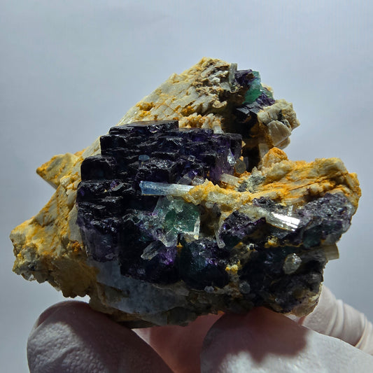 Phantom Fluorit Würfel, gestuft, Aquamarin, Orthoklas Stufe Erongo, Namibia 51*50*24mm