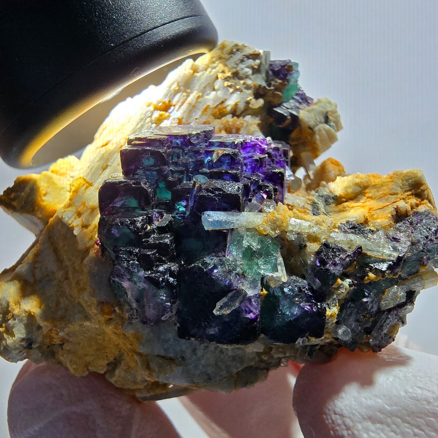 Phantom Fluorit Würfel, gestuft, Aquamarin, Orthoklas Stufe Erongo, Namibia 51*50*24mm