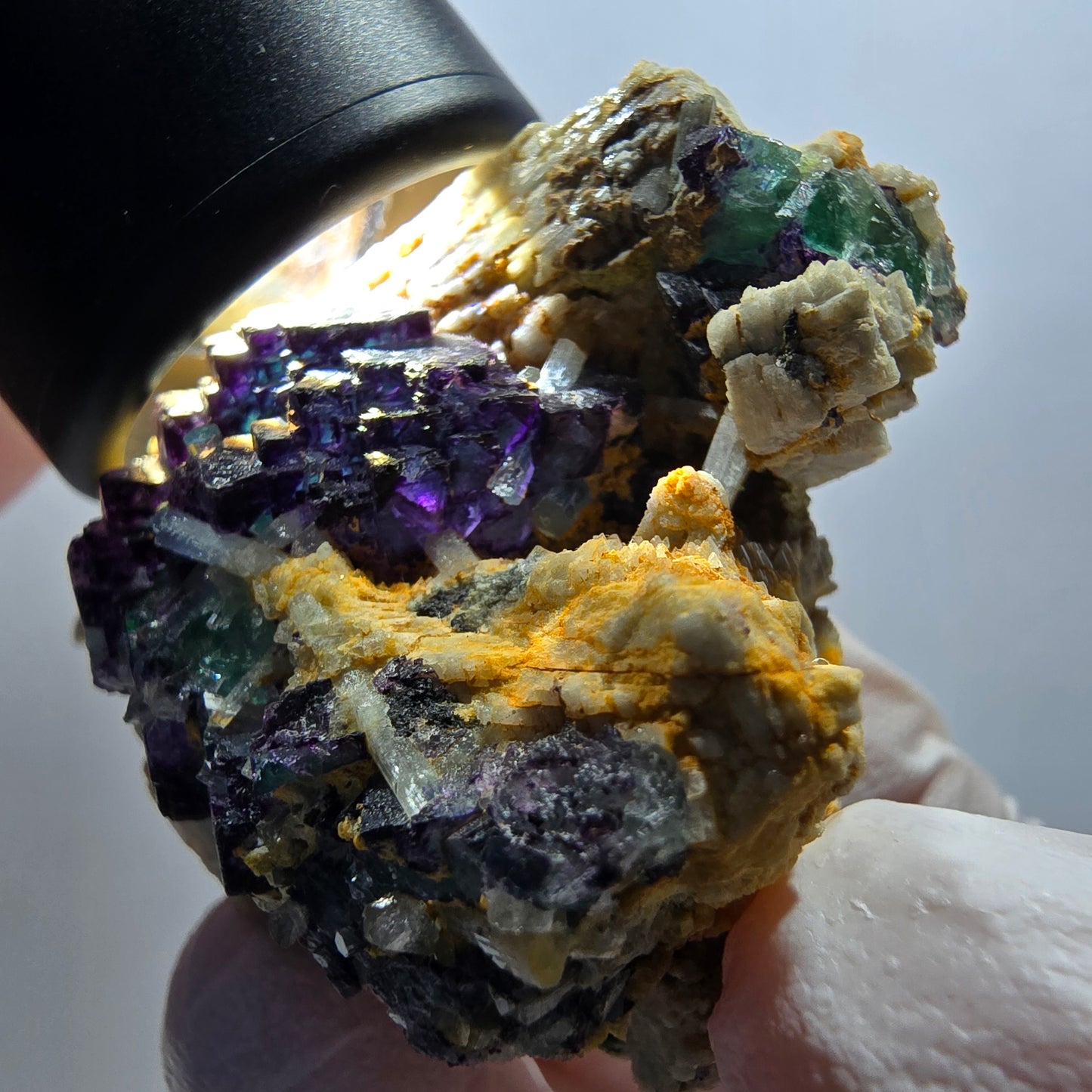 Phantom Fluorit Würfel, gestuft, Aquamarin, Orthoklas Stufe Erongo, Namibia 51*50*24mm