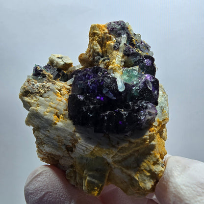 Phantom Fluorit Würfel, gestuft, Aquamarin, Orthoklas Stufe Erongo, Namibia 51*50*24mm