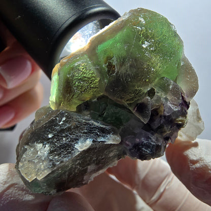 Cube de fluorite fantôme, quartz fumé, spécimen de muscovite d'Erongo, Namibie 56*52*41 mm 