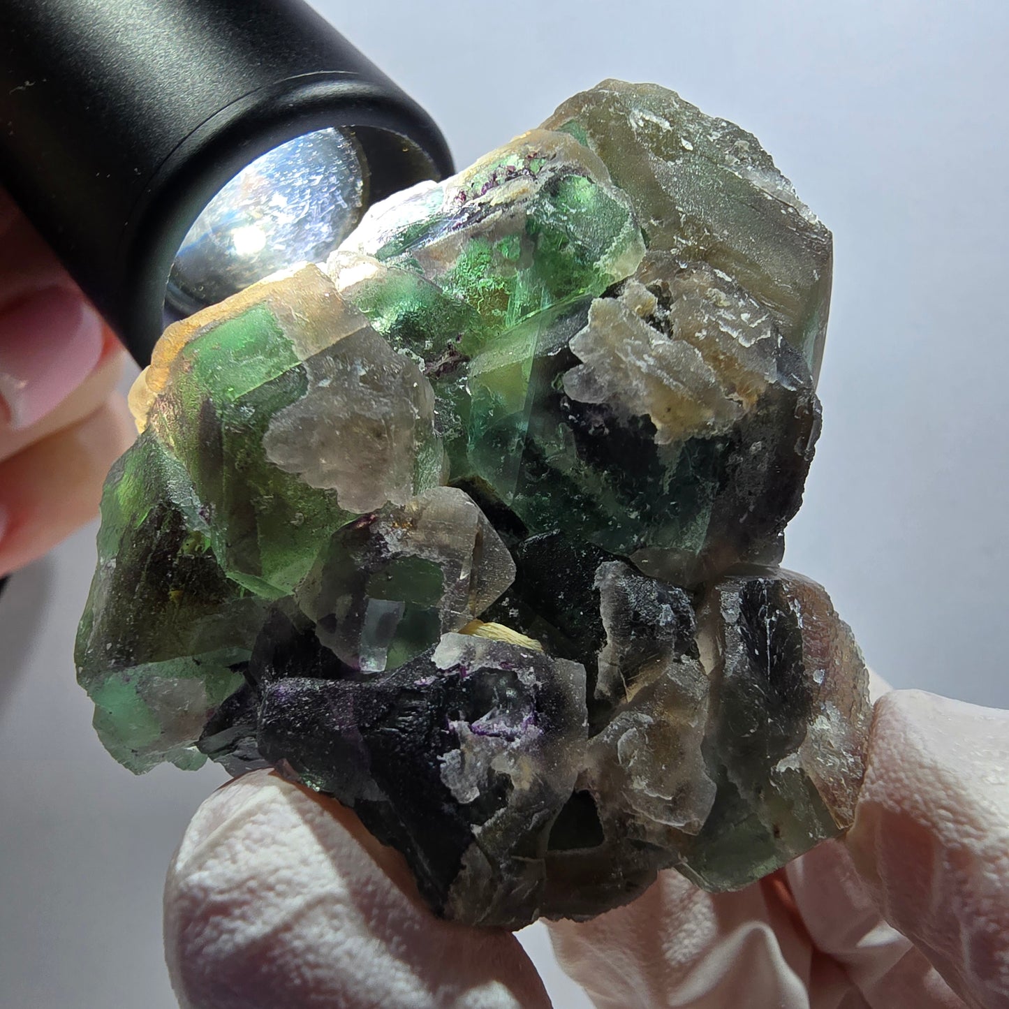 Cube de fluorite fantôme, quartz fumé, spécimen de muscovite d'Erongo, Namibie 56*52*41 mm 