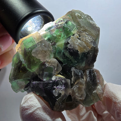Cube de fluorite fantôme, quartz fumé, spécimen de muscovite d'Erongo, Namibie 56*52*41 mm 