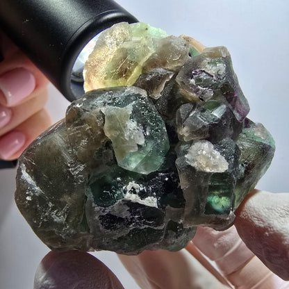 Cube de fluorite fantôme, quartz fumé, spécimen de muscovite d'Erongo, Namibie 56*52*41 mm 