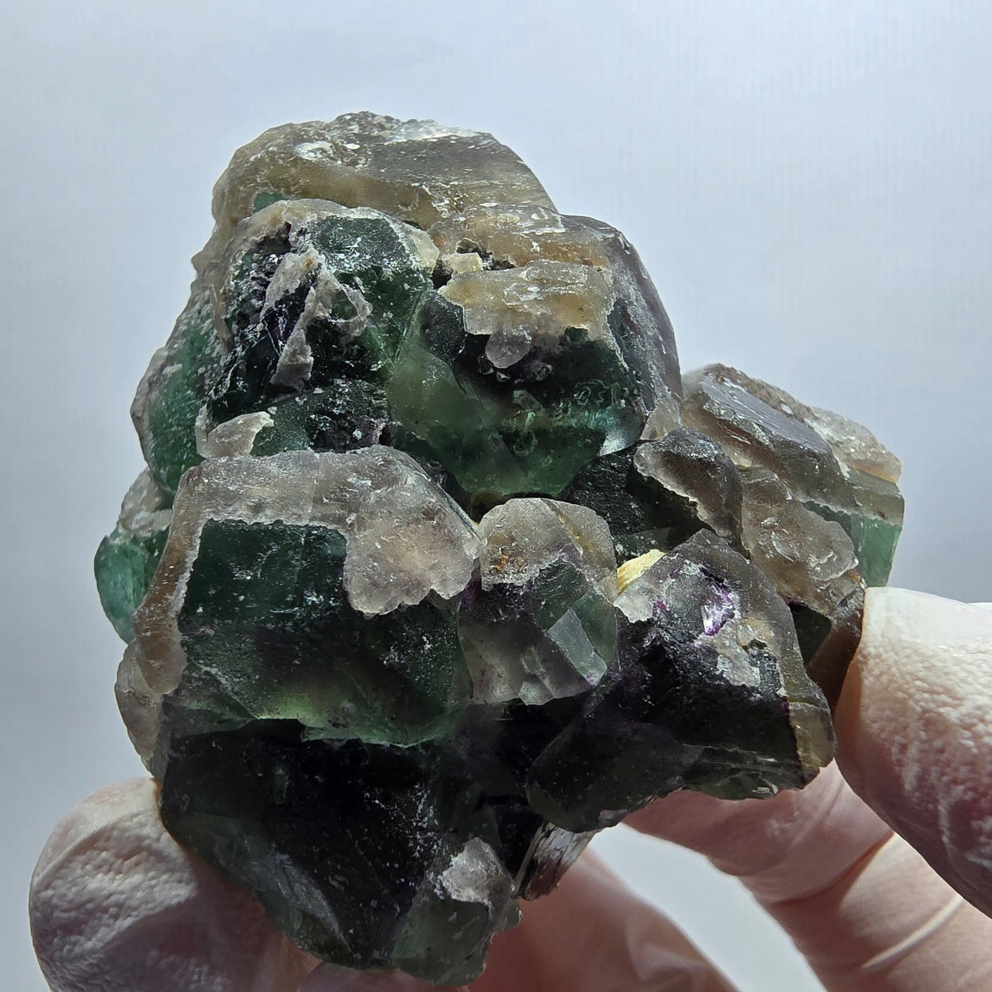 Cube de fluorite fantôme, quartz fumé, spécimen de muscovite d'Erongo, Namibie 56*52*41 mm 